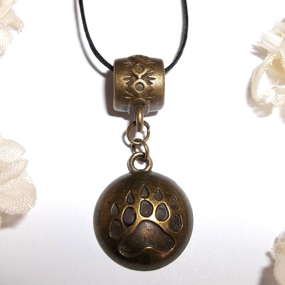 Bear Claw Necklace Bronze Medallion Animal Print Boho Brown Paw Pawprint D360